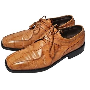 Marco Vicci Mens Dress Shoes Oxford Honey/Gold Crocodile Embossed Leather